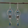 Vintage Copper Plated Silver Turquoise Waterdrop Pattern Balance Drop Dangle Earrings