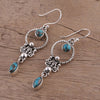 Vintage Copper Plated Silver Turquoise Waterdrop Pattern Balance Drop Dangle Earrings