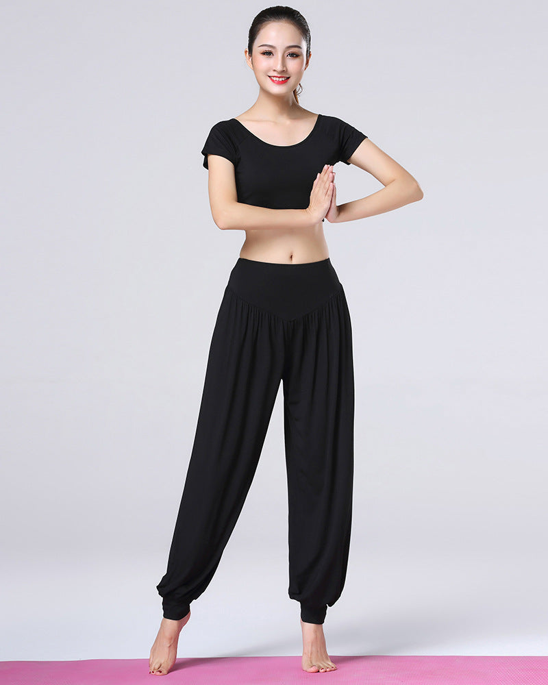 Solid Color Yoga Dance Long Harem Pants Set