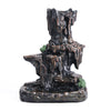 Tiered mountain resin incense burner with white smoke flowing down like a waterfall