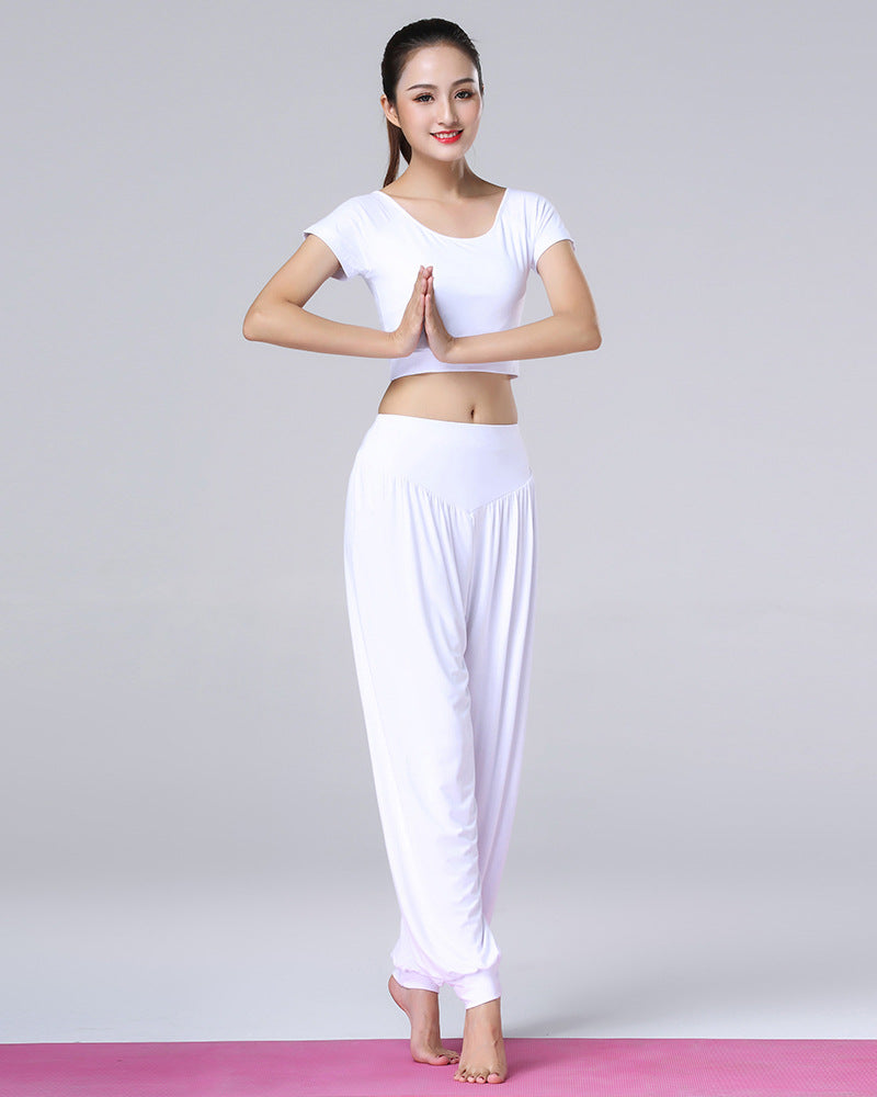 Solid Color Yoga Dance Long Harem Pants Set