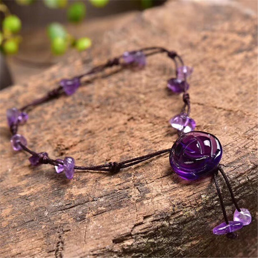 Crystal Rose Anklet, Amethyst Aventurine Rose Quartz