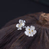 925 Sterling Silver Flower Stud Earrings with Gold Tone Stamens