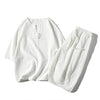 Men's Meditation Cloth Set: Cotton Linen T-Shirt and Wide Leg Shorts