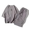 Men's Meditation Cloth Set: Cotton Linen T-Shirt and Wide Leg Shorts
