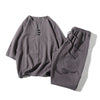 Men's Meditation Cloth Set: Cotton Linen T-Shirt and Wide Leg Shorts