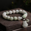 Natural Jade Bracelet with Pixiu or Gourd Charm, 10mm Beads