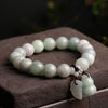 Natural Jade Bracelet with Pixiu or Gourd Charm, 10mm Beads