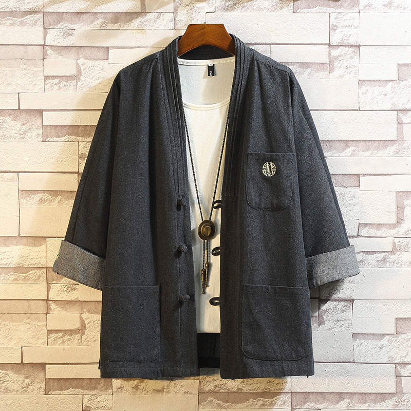Men's Kimono Jacket with Frog Buttons and Pockets