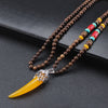 Wood Bead Necklace with Horn Style Pendant