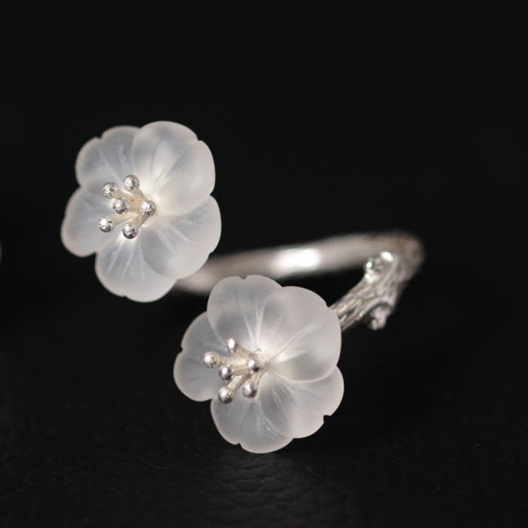 Sterling Silver Double Plum Blossom Adjustable Ring