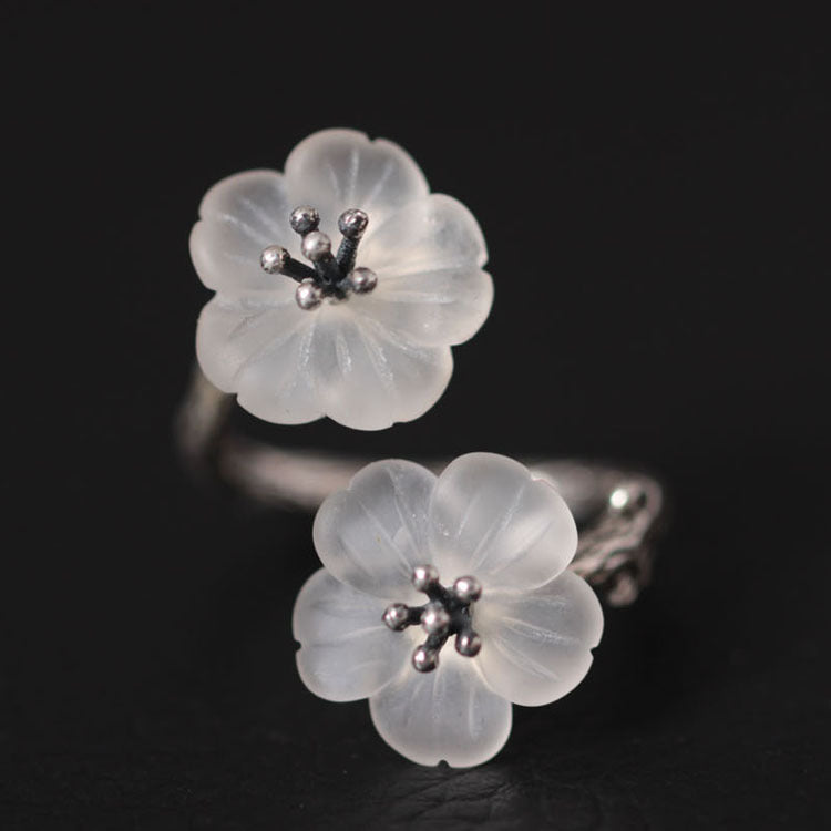 Sterling Silver Double Plum Blossom Adjustable Ring