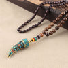Wood Horn Pendant Necklace with Mantra Beads