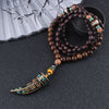 Wood Horn Pendant Necklace with Mantra Beads