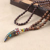 Wood Horn Pendant Necklace with Mantra Beads