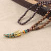Wood Horn Pendant Necklace with Mantra Beads