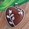 Natural Crystals Heart Pendant Necklace with Rose Design