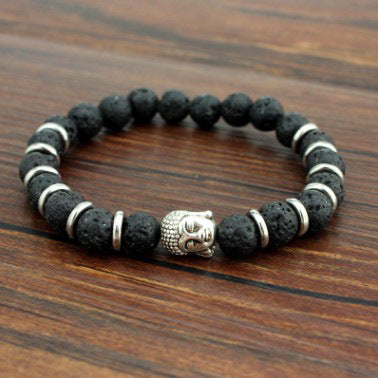 Maitreya Buddha Head Bracelet with Tiger Eye or Lava Rock