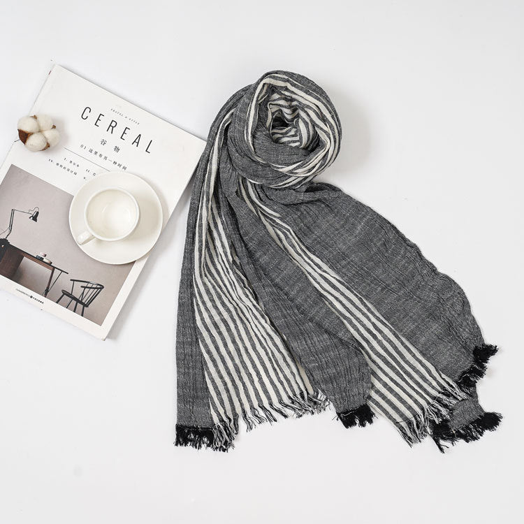 Striped Cotton Blend Scarf for Spring and Fall