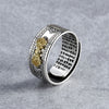 Adjustable Silver Ring with Heart Sutra and Pixiu Charm