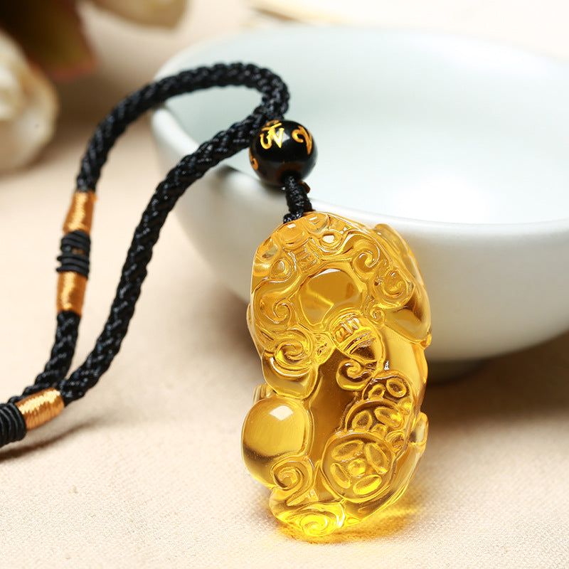 FengShui Citrine Pixiu Wealth Necklace Pendant
