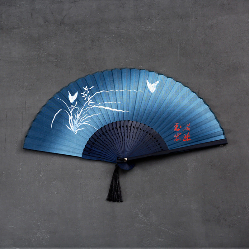 Chinese Style Bamboo Folding Fan with Tassel