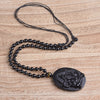 Black Obsidian Ganesha Necklace - Carved Elephant Pendant