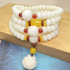 White Bodhi Seed Mala Bracelet 108 Beads Lotus Tassel