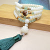 White Bodhi Seed Mala Bracelet 108 Beads Lotus Tassel