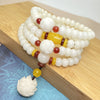 White Bodhi Seed Mala Bracelet 108 Beads Lotus Tassel