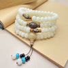 White Bodhi Seed Mala Bracelet 108 Beads Lotus Tassel