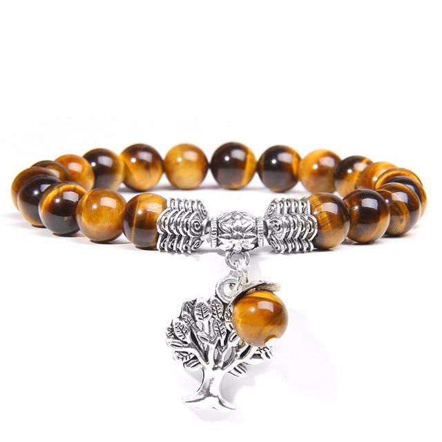 Gemstone Tree of Life Lucky Charm Stretch Bracelet