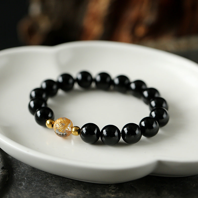 Clear Quartz Black Obsidian Dragon Bracelet