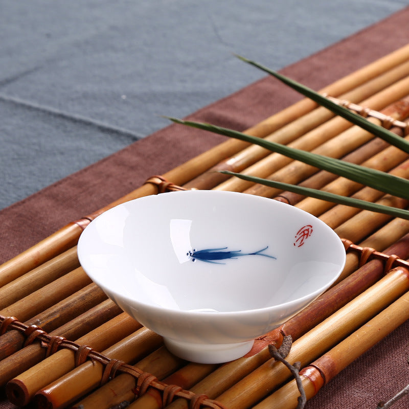 Blue and White Porcelain Koi Fish Teacup, Hand Painted Jingdezhen Ceramic Tea Bowl