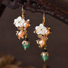 Gold-Tone Flower Pearl Drop Earrings with Stone Beads