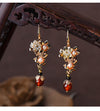 Gold-Tone Flower Pearl Drop Earrings with Stone Beads
