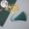 Chinese Style Brass Fan Bookmark with Tassel