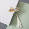 Chinese Style Brass Fan Bookmark with Tassel