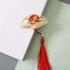 Chinese Style Brass Fan Bookmark with Tassel