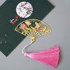Chinese Style Brass Fan Bookmark with Tassel