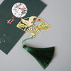 Chinese Style Brass Fan Bookmark with Tassel
