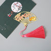 Chinese Style Brass Fan Bookmark with Tassel