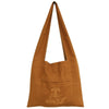 Brown cotton tote bag with gold lotus embroidery on the front pocket