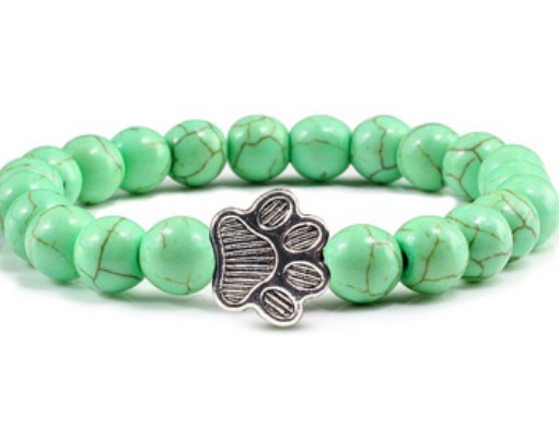 Save A Dog Stone Bracelet with Paw Charm, 8mm Beads