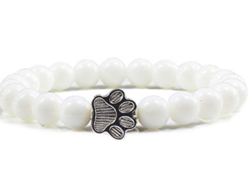 Save A Dog Stone Bracelet with Paw Charm, 8mm Beads