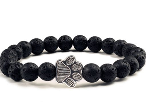 Save A Dog Stone Bracelet with Paw Charm, 8mm Beads