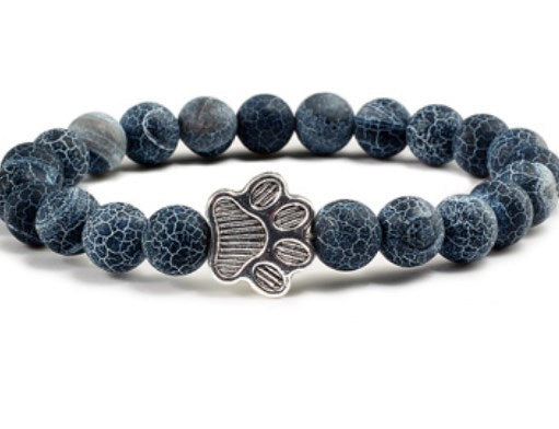 Save A Dog Stone Bracelet with Paw Charm, 8mm Beads