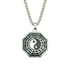 Yin Yang Necklace Pendant with Bagua Symbol in Silver Tone