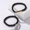 Frosted Lava Rock Bracelet Set with Crown Charm