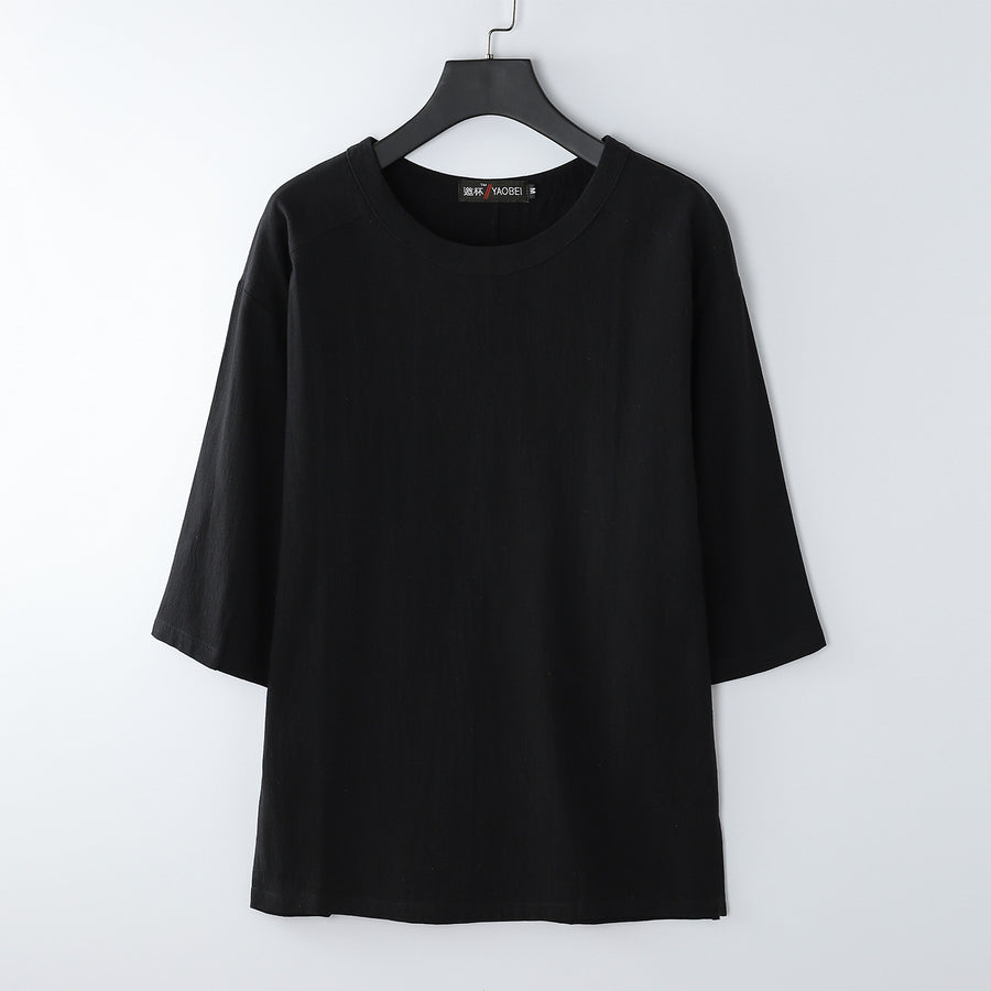 Men's Cotton Linen T-Shirt Elbow Sleeve Loose Fit